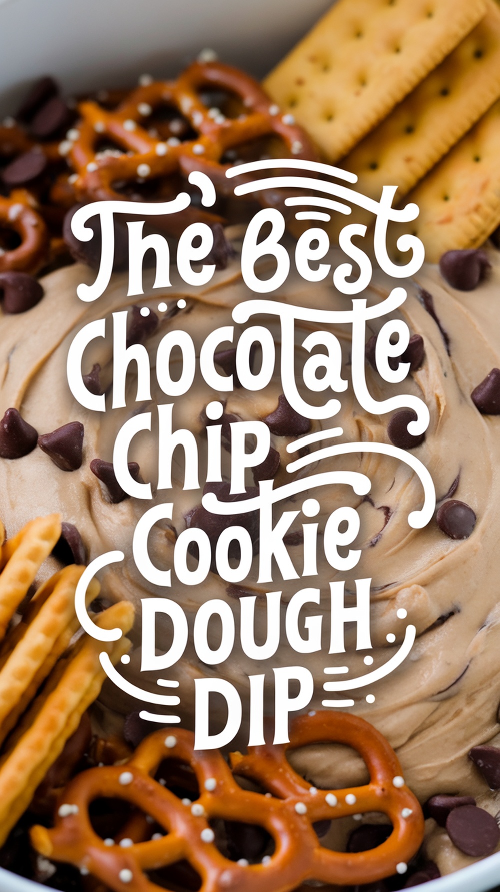 Chocolate Chip Cookie Dough Dip Recipe with pretzels and crackers